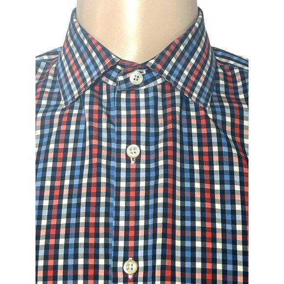 Banana Republic Men Button Up Shirt M  Slim Fit Checked Red White Blue Non-Iron - Picture 3 of 13